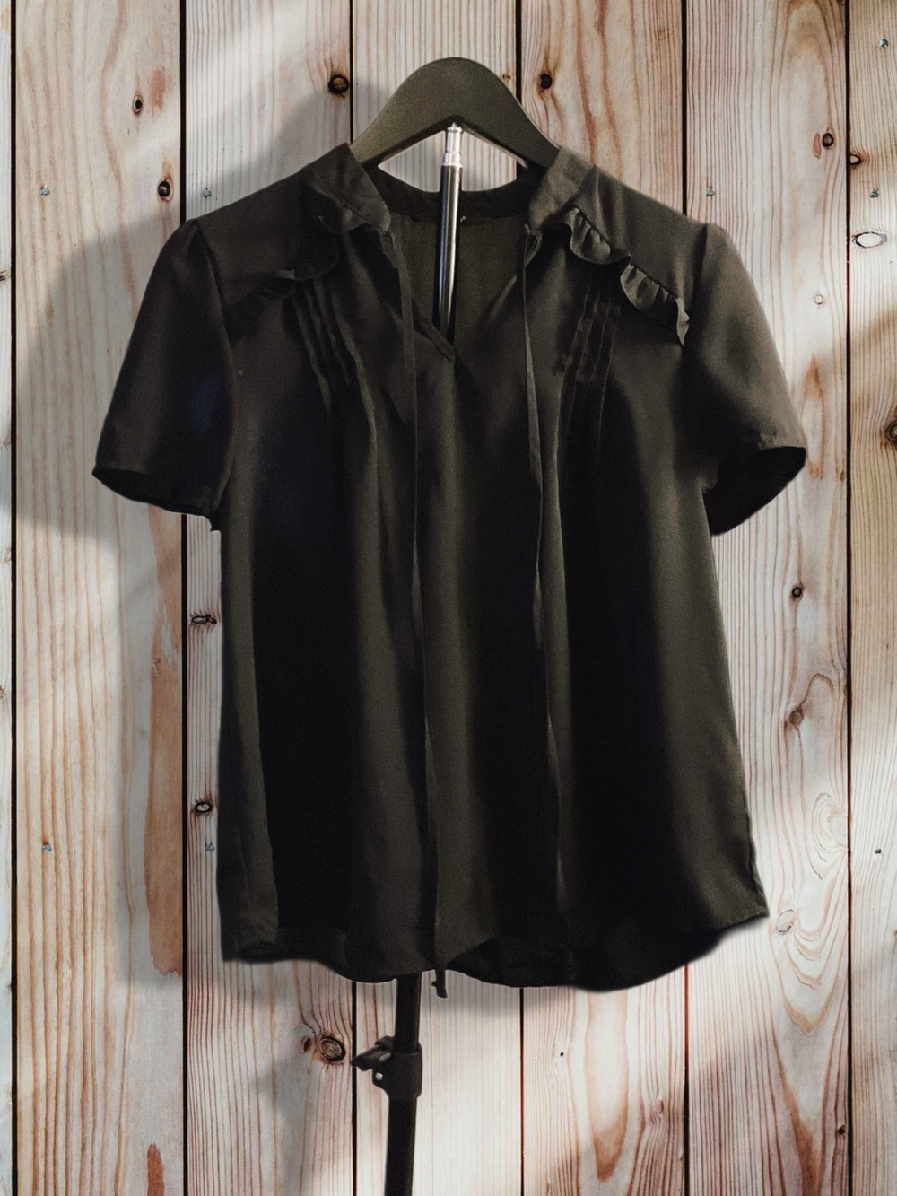 Papaya Black Short-Sleeve Ruffle Trim Blouse